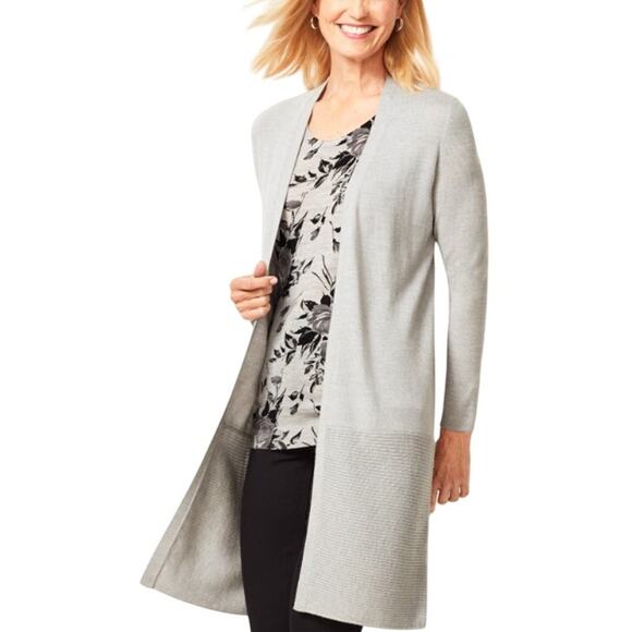 TALBOTS 100% Merino Wool Longline Open Front Cardigan Sweater LP Light Academia - Picture 1 of 5